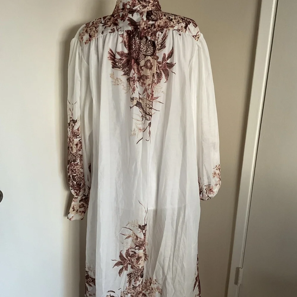 Itoo Italy Floral Maxi Shirt Dress Sheer Long Sleeve Belted Size Large - Picture 10 of 11